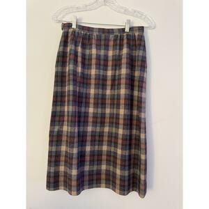 vintage Pendleton virgin wool plaid midi skirt A-line, side zipper, pockets sz8